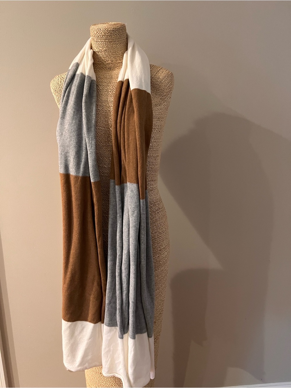 Cozy Colorblock Knit Wrap Scarf - Brown, Gray & White